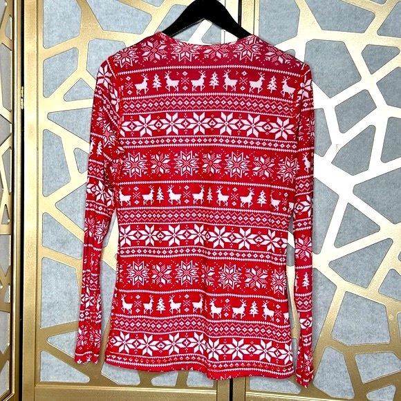 Lands' End Long‎ Sleeve Top Base Layer Reindeer Snow Flakes - Picture 2 of 5